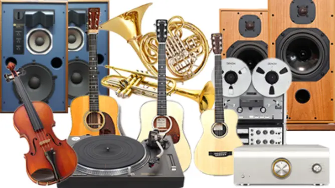 スピーカー、ギター、金管楽器、ターンテーブル等レコード以外の買取可能品のイメージ写真